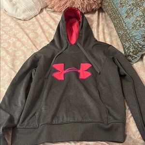 Under Armour Charcoal Hoodie with Neon Pink Logo
